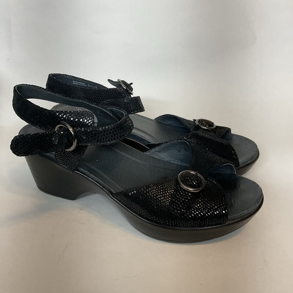 Dansko Shoes - Dansko Savannah Womens Size 39 (US 8.5-9) Black Leather Wedge Sandals Shoes